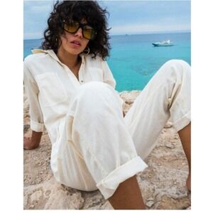 Billabong Utility Jumpsuit Coverall Keepin It Real Antique White Cream L 12 NWT
